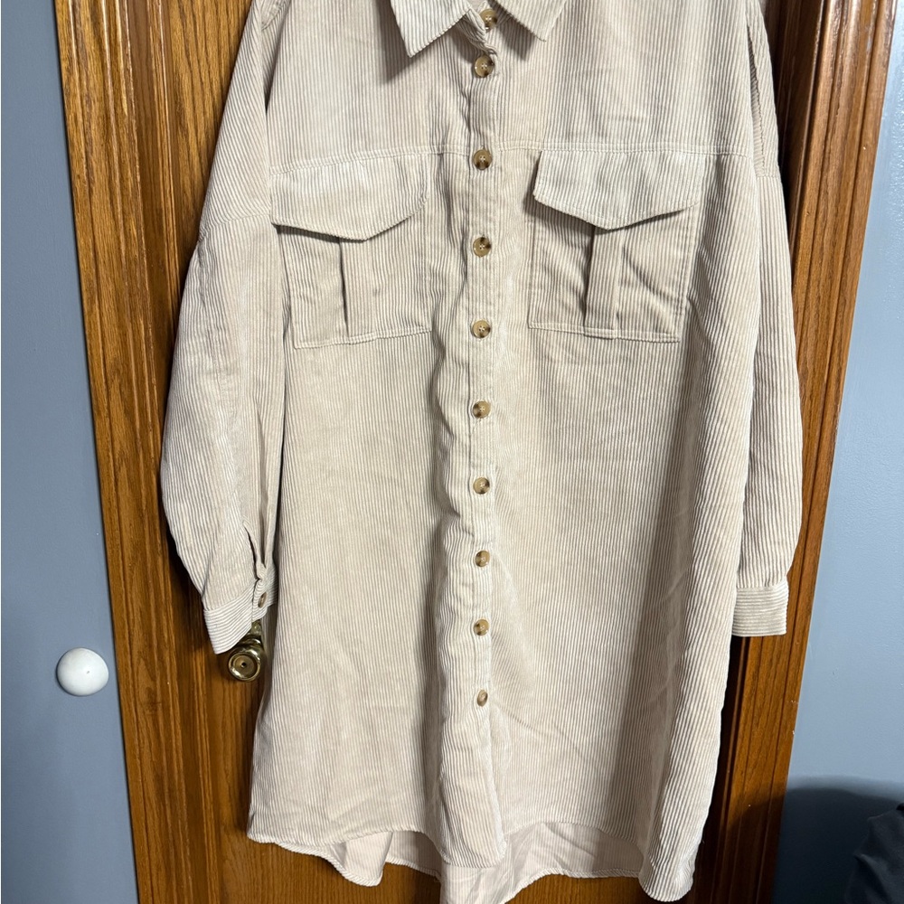 Live 4 Truth Women’s Cream Maternity Long Sleeve Corduroy Midi Button Dress XL